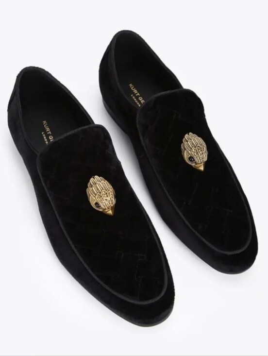 Kurt Geiger Other - Kurt Geiger Black Velvet Loafers with Gold Crest Detail Size 10/43 1/2